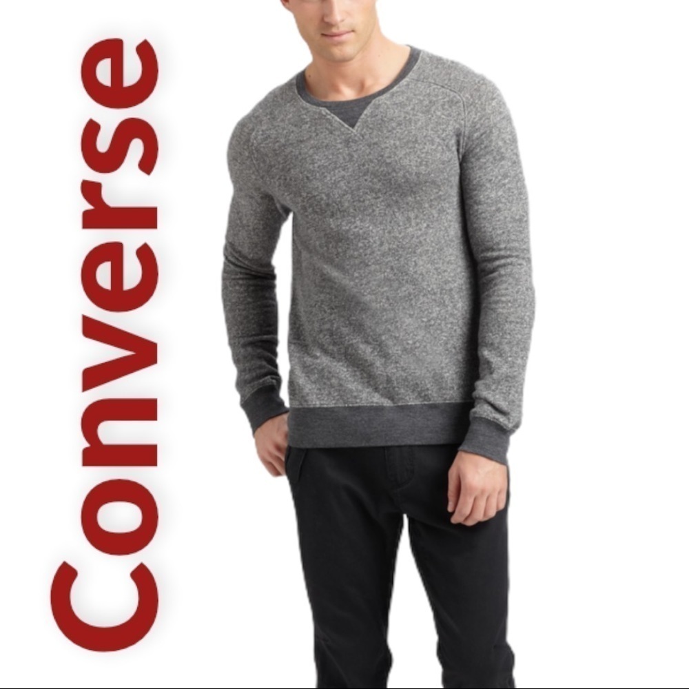 CONVERSE Black Canvas Gray‎ Crew Neck Pullover Sweater, Size Small